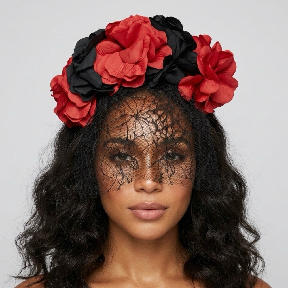 Midnight Rose & Shadow Lace Day of the Dead Headpiece